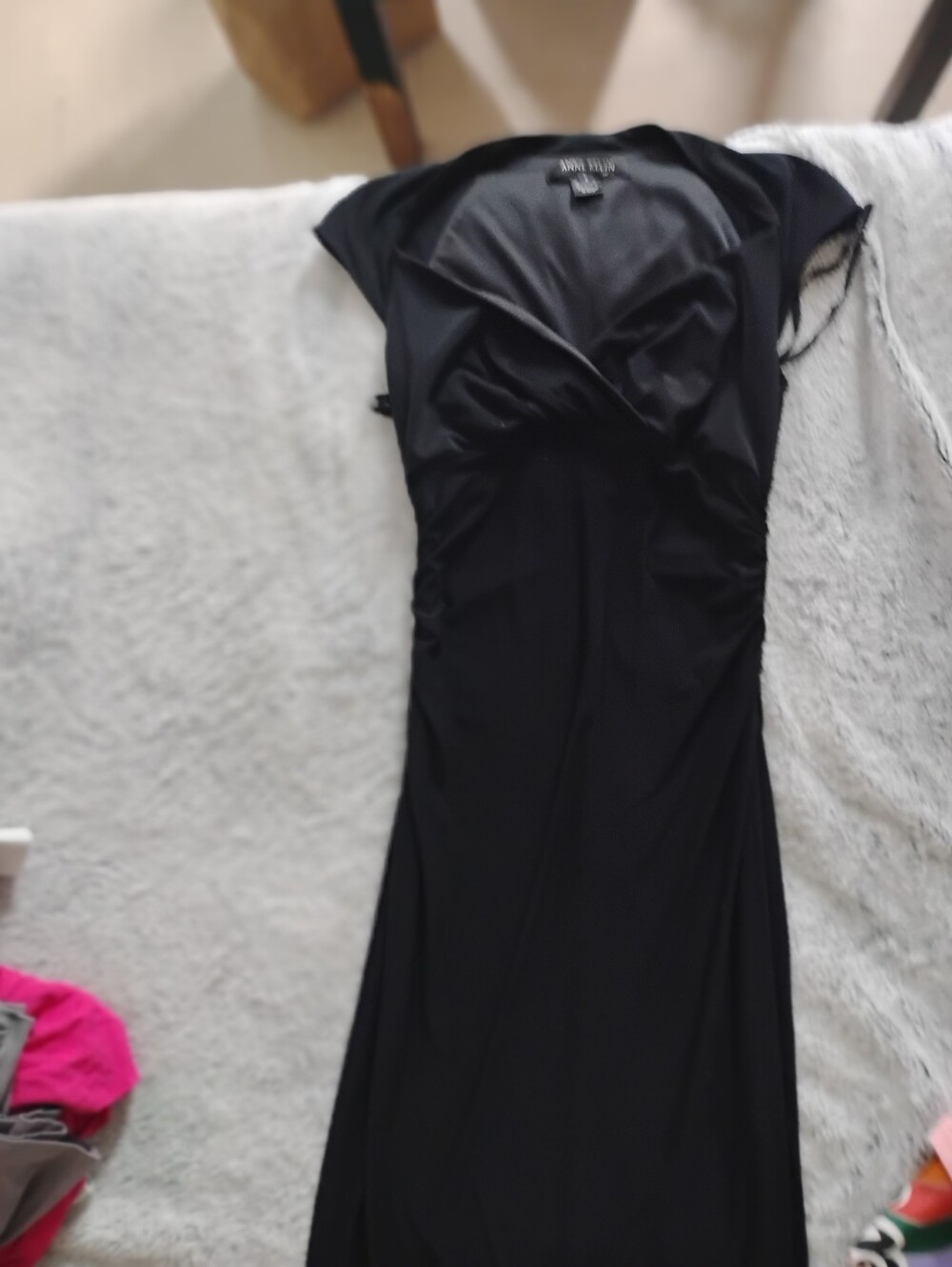 Anne Klein Black Ruched V-Front Maxi Dress